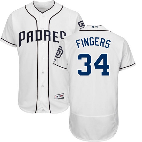 Padres #34 Rollie Fingers White Flexbase Authentic Collection Stitched MLB Jersey - Click Image to Close